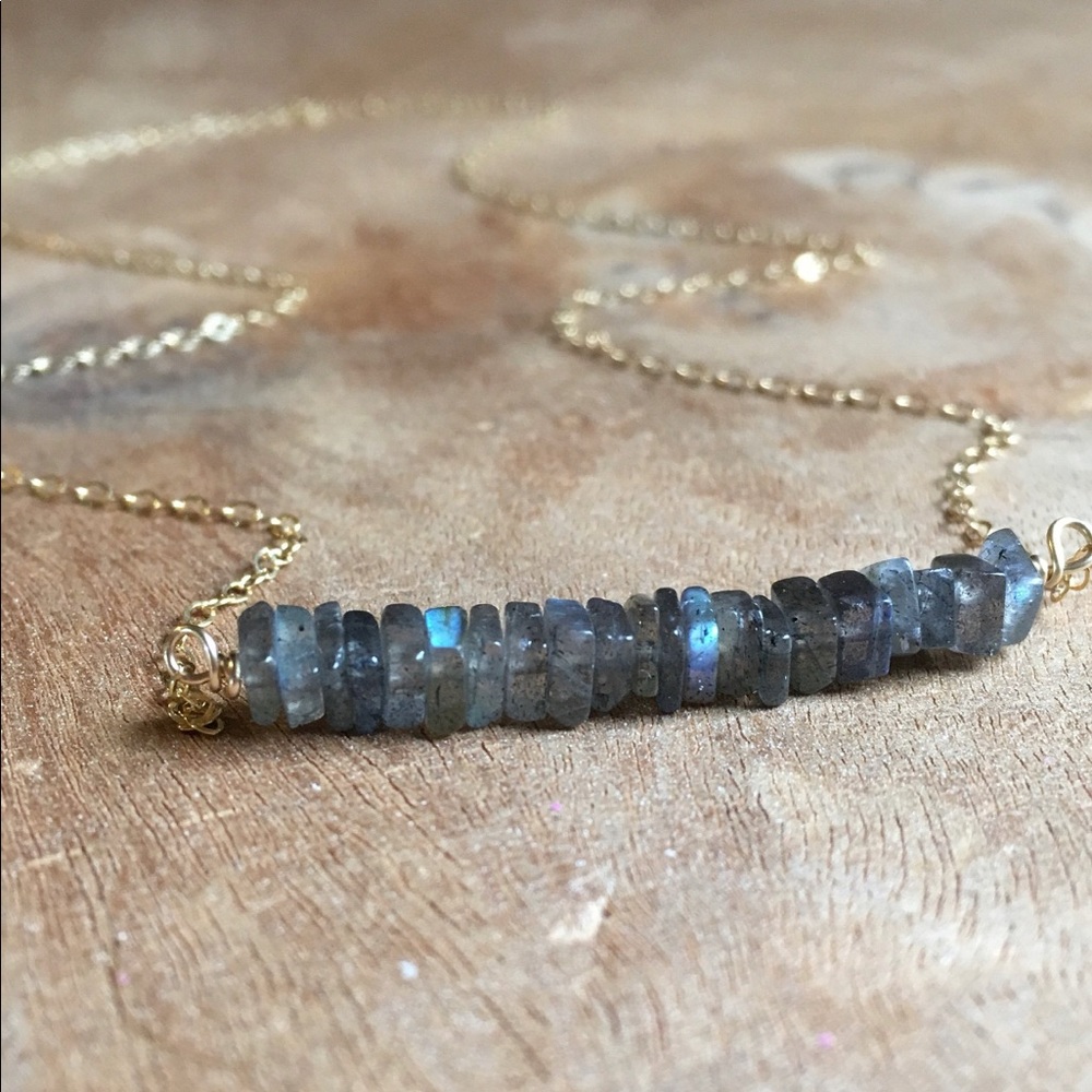 Labradorite Necklace Gemstone Gold Bar Necklace - Picture 7 of 8